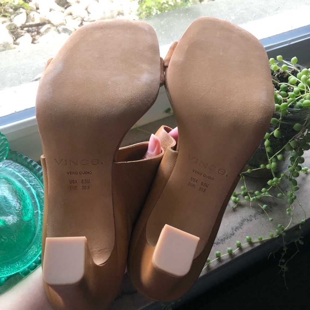 Vince Quinn Tan Leather Suede Mule Heeled Sandal - Picture 8 of 8